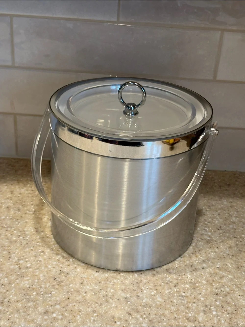 Vintage Georges Briard USA Brushed Aluminum Ice Bucket Lucite Handle MCM